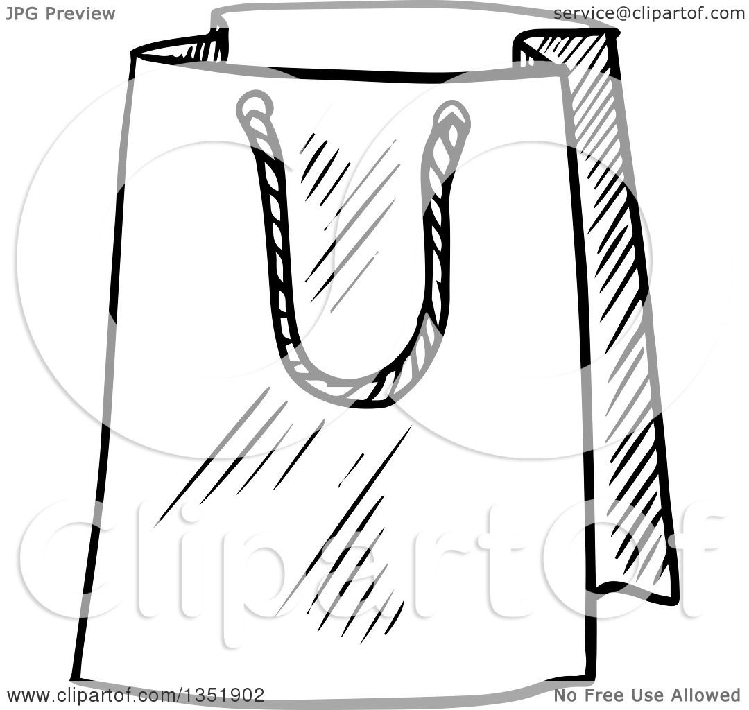 Clipart of a Black and White Sketched Gift or Shopping Bag - Royalty Free Vector Illustration by ...