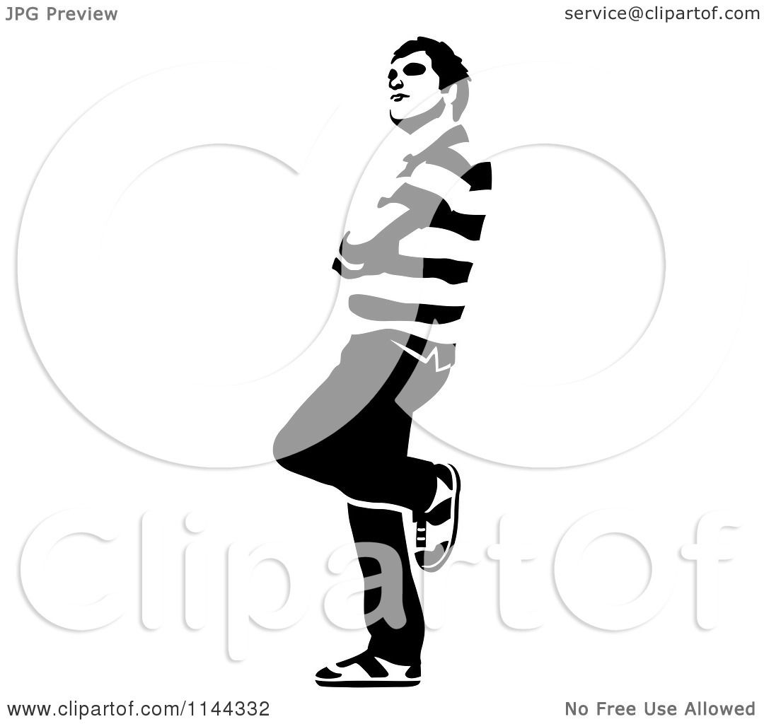 Clipart of a Black and White Young Man Waiting and Leaning ...