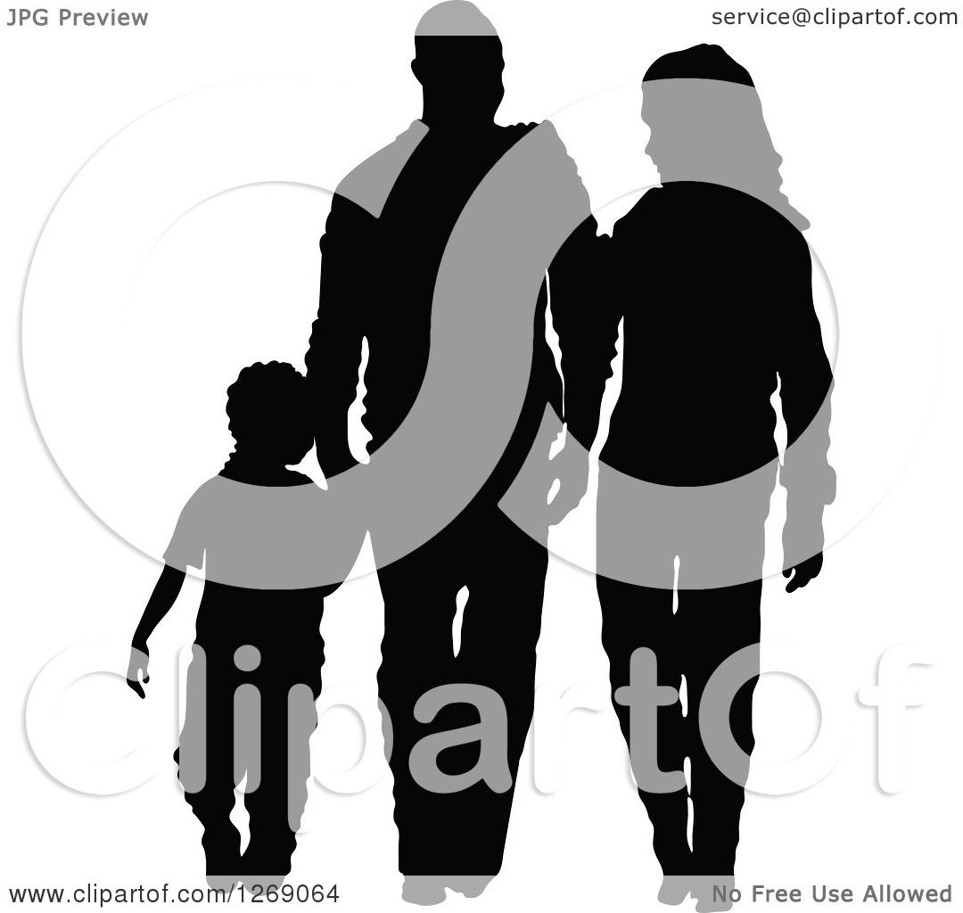 Clipart Of A Black Silhouette Of A Son Holding Hands And