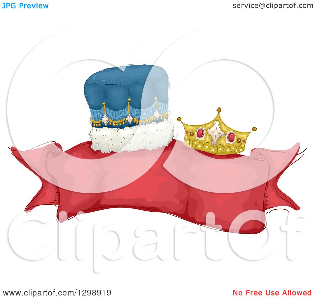 Clipart of a Blank Red Ribbon Banner with King and Queen ...