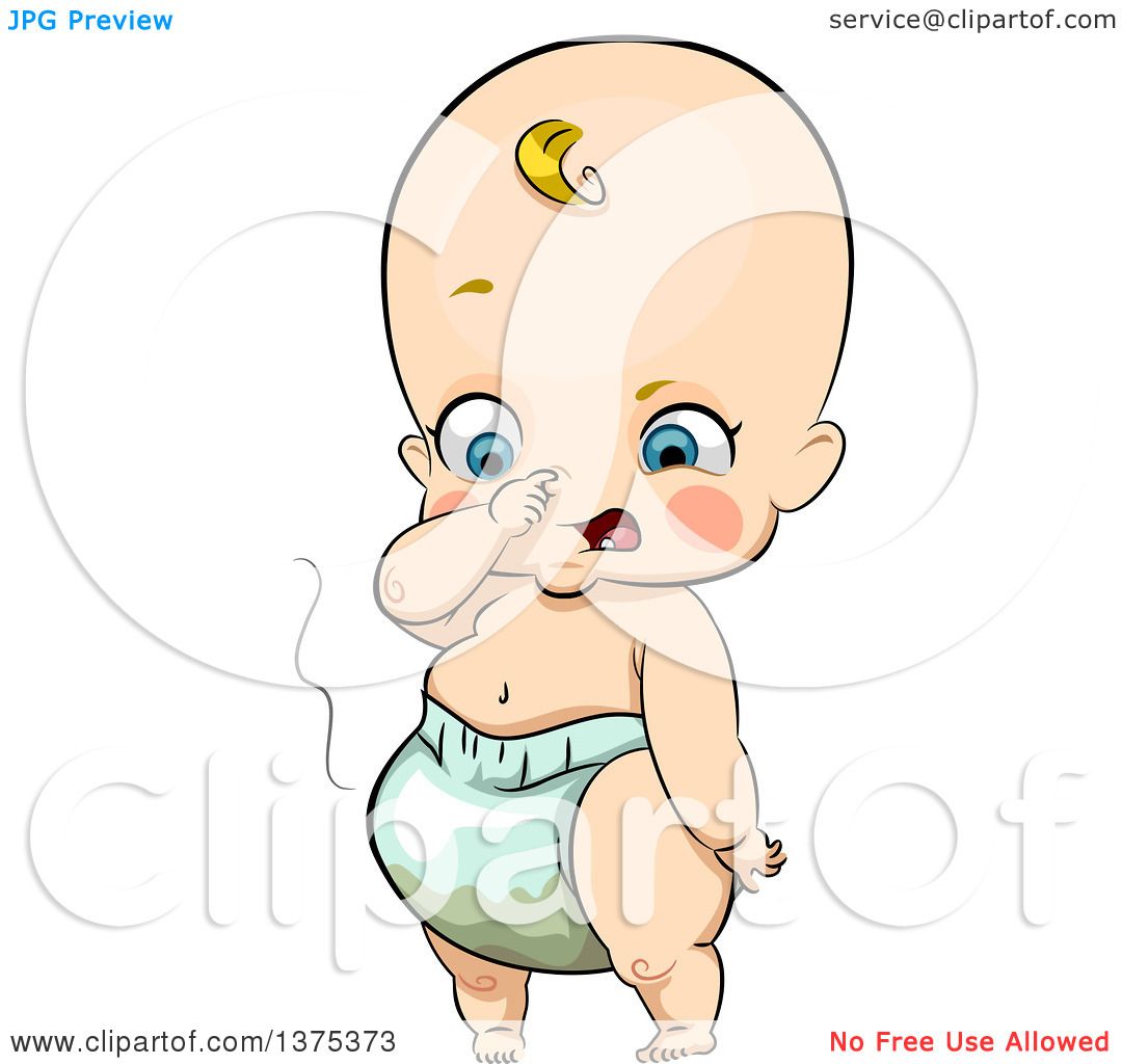 Clipart of a Blond White Baby Girl Plugging Her Nose and Wearing a