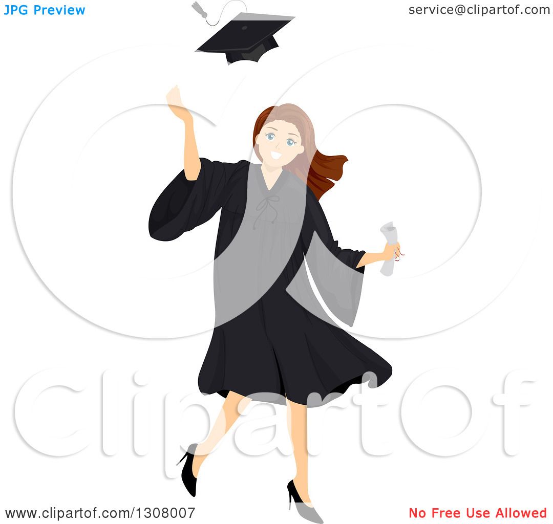 Clipart of a Brunette White High School Graduate Girl ...