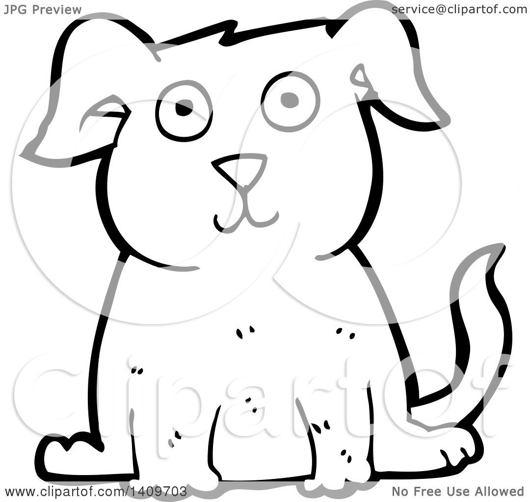 Clipart of a Cartoon Black and White Lineart Dog - Royalty Free Vector