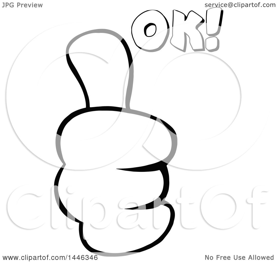 Clipart Of A Cartoon Black And White Lineart Thumb Up Emoji Hand With