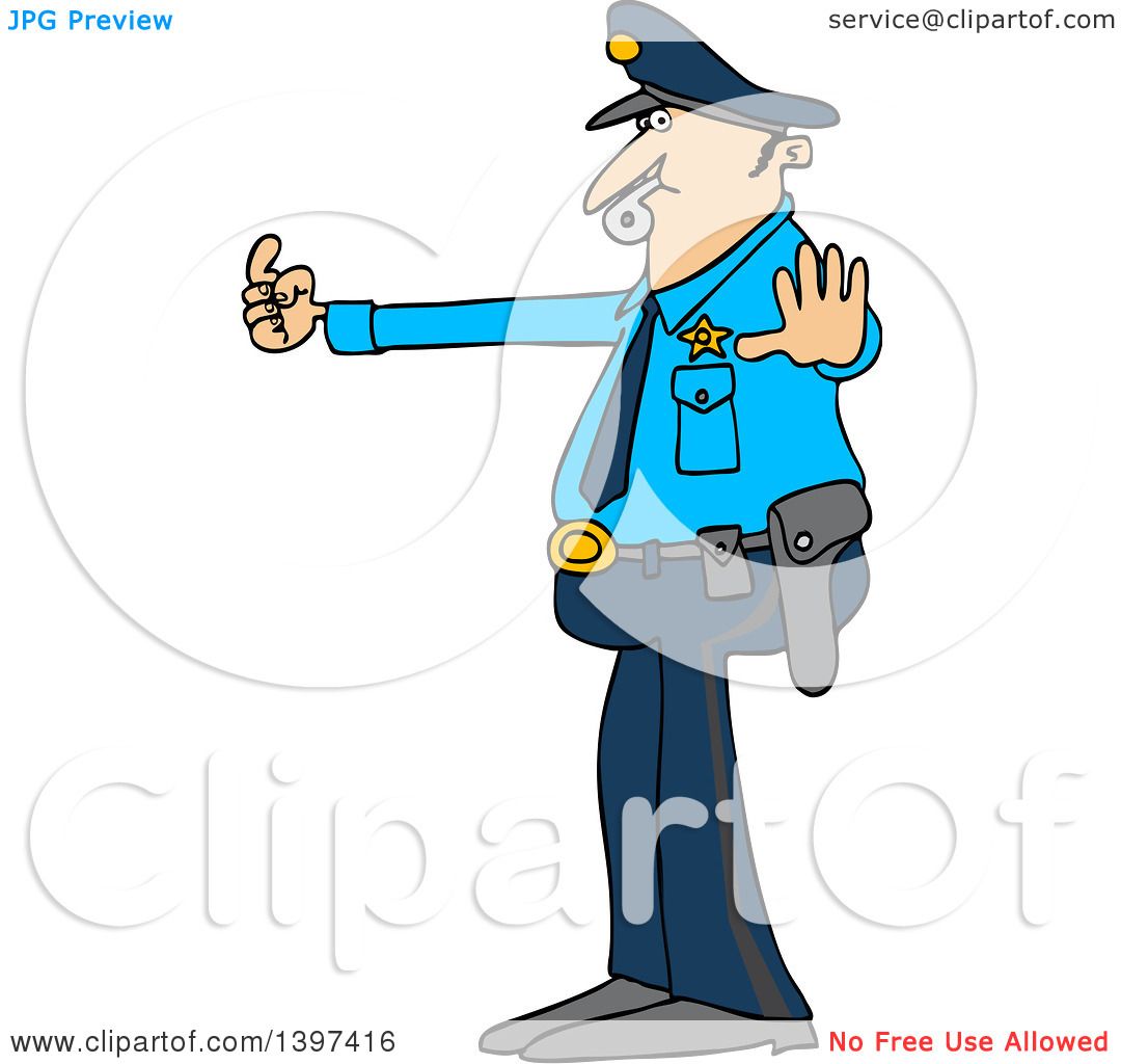 Clipart Of A Cartoon Caucasian Male Police Officer Blowing A Whistle