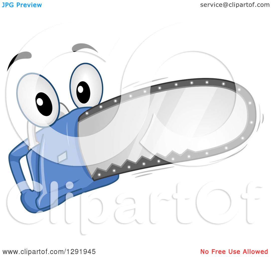 Clipart of a Cartoon Chainsaw Character - Royalty Free Vector