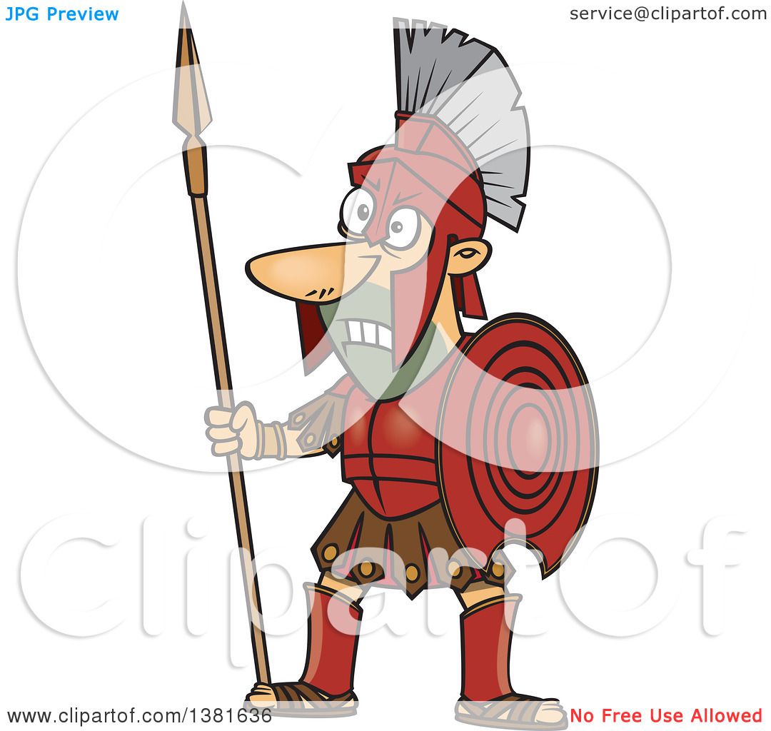Clipart of a Cartoon Greek God of War, Ares, in Full Armor 