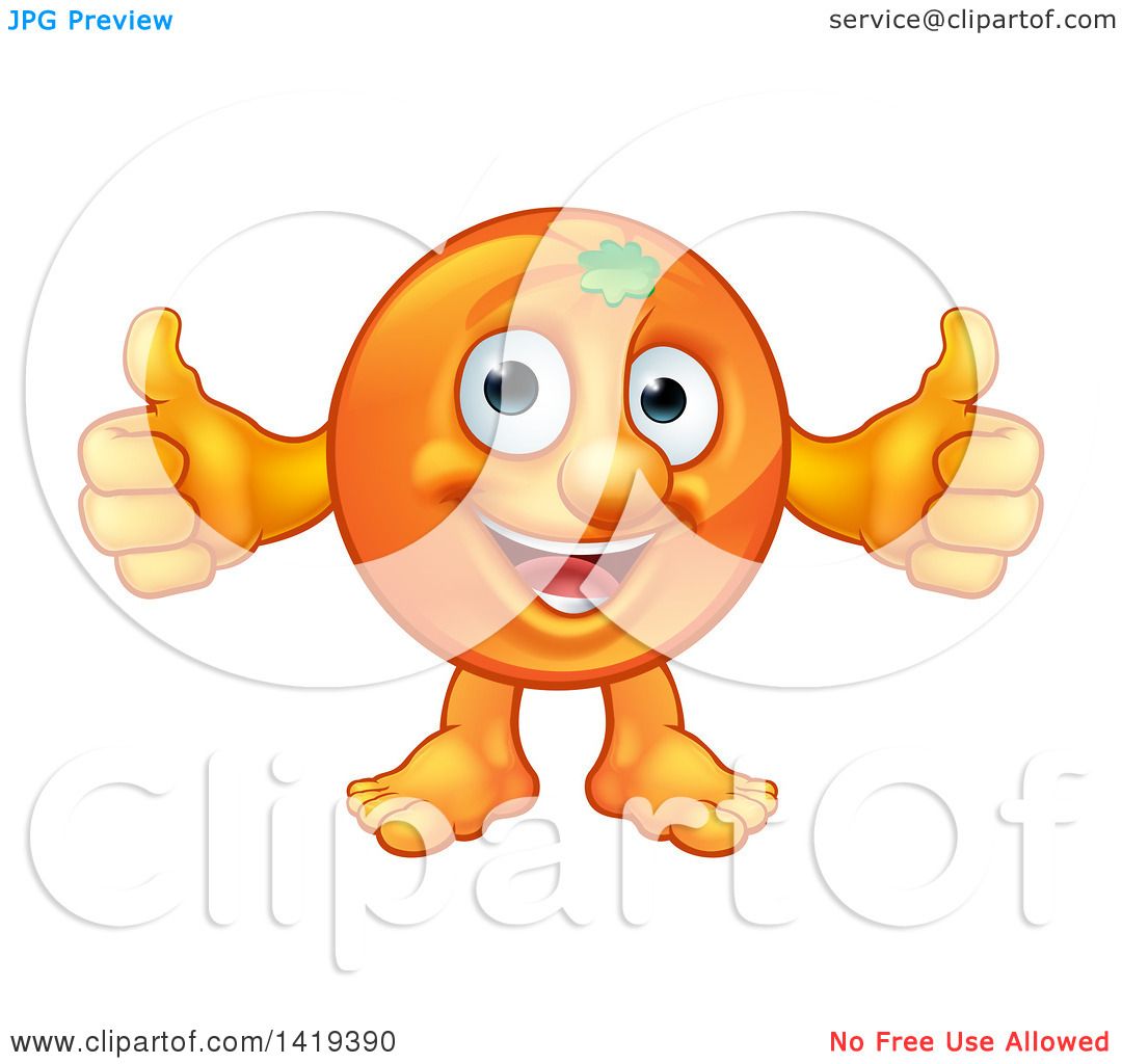 Clipart of a Cartoon Happy Orange Mascot Giving Two Thumbs 