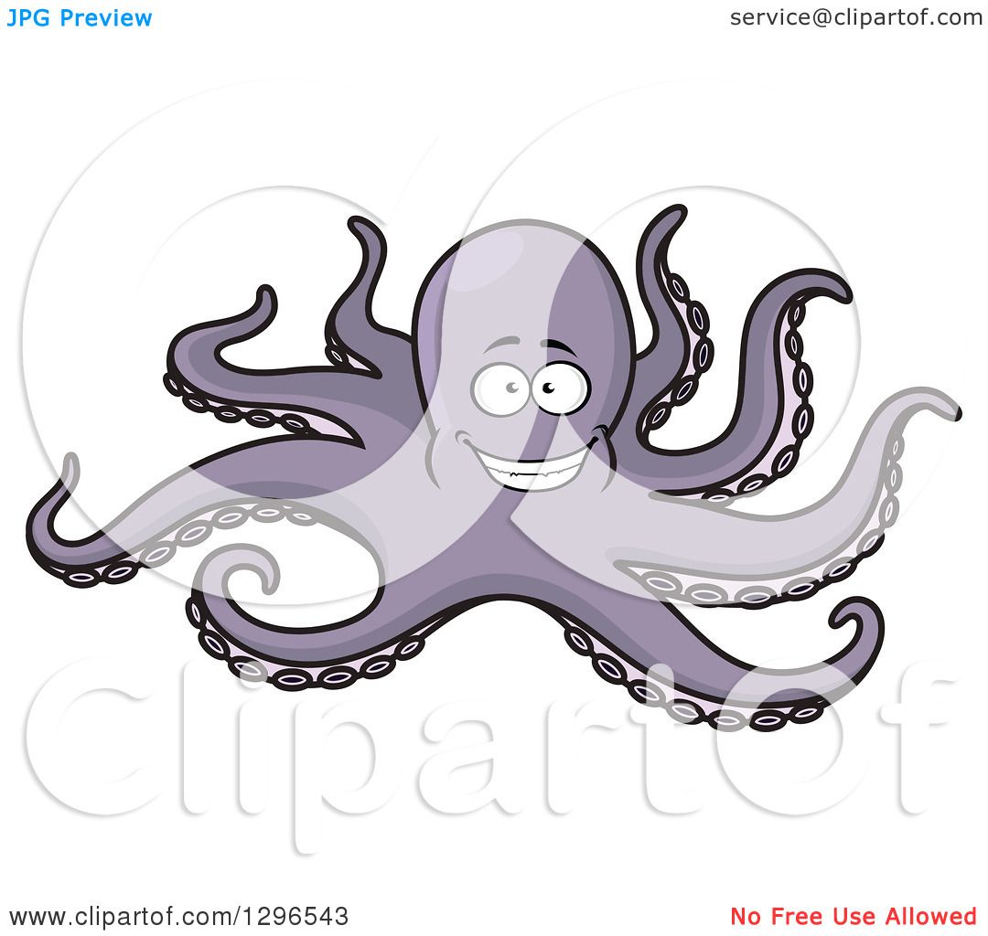 Clipart of a Cartoon Happy Purple Octopus - Royalty Free Vector