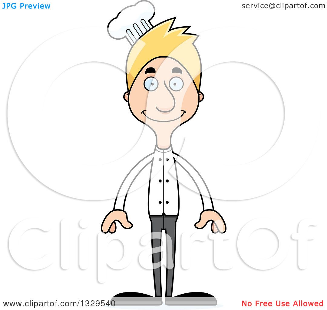 Clipart of a Cartoon Happy Tall Skinny White Chef Man - Royalty Free