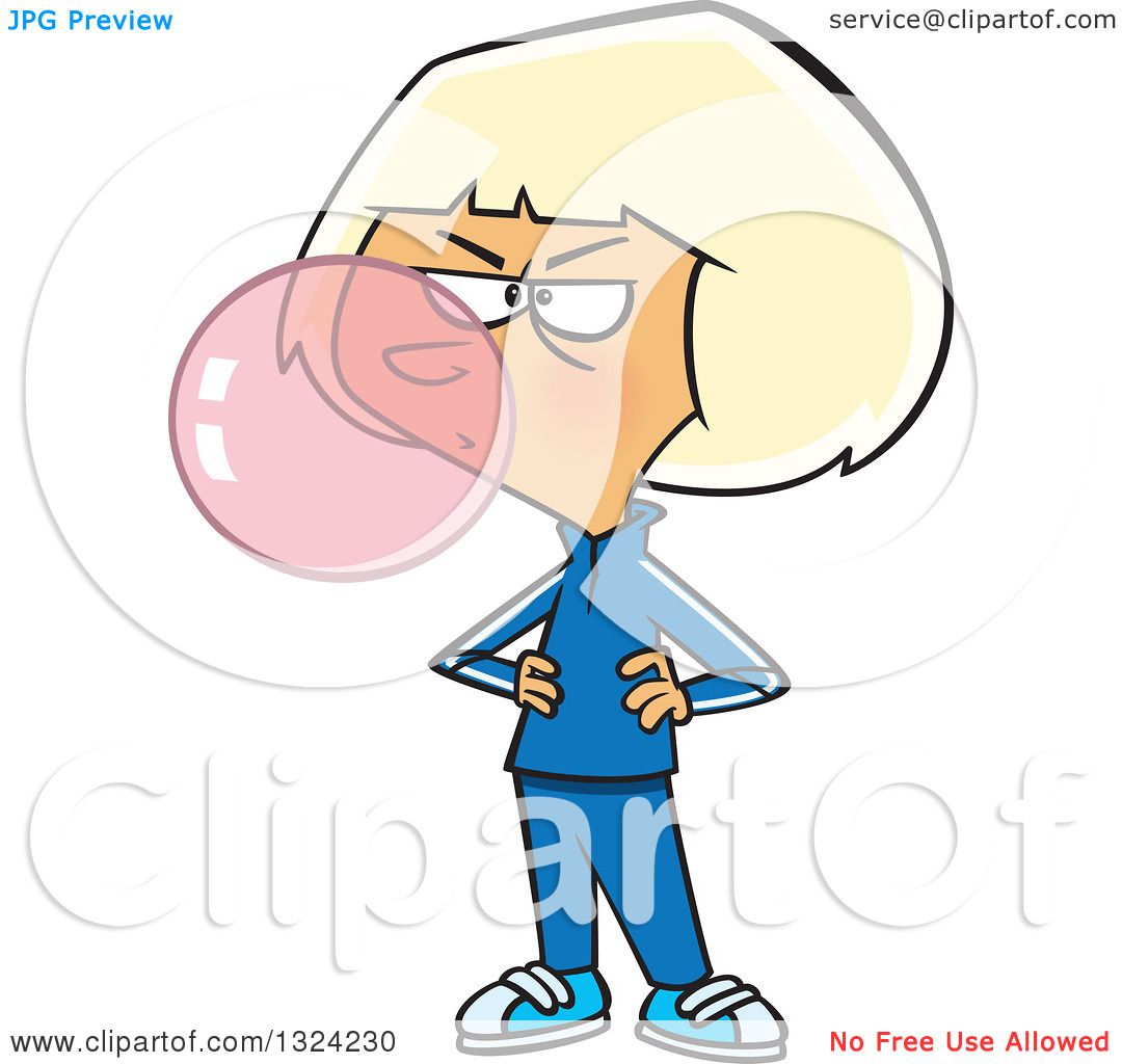 Clipart Of A Cartoon Obnoxious Blond White Girl Blowing