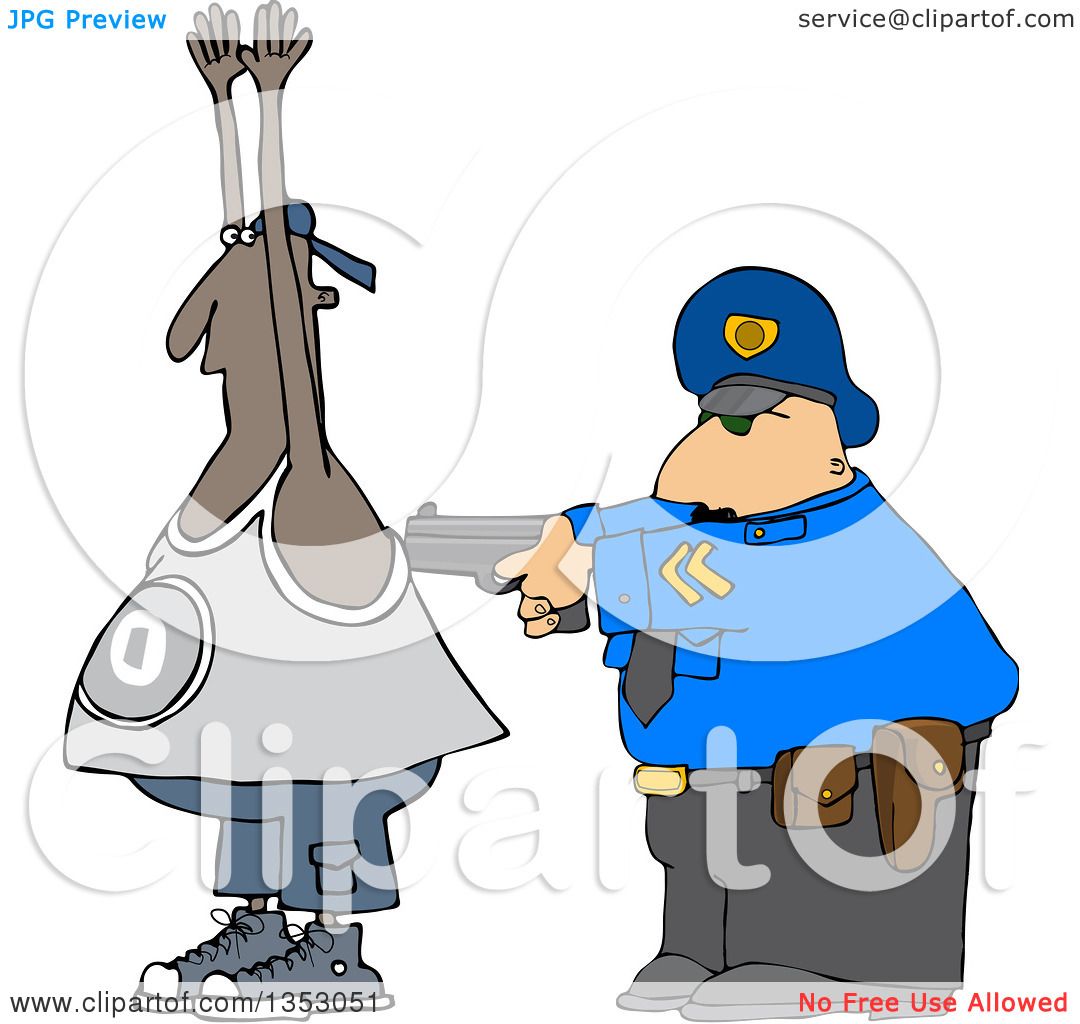 Clipart of a Cartoon Police Officer Arresting a Man - Royalty Free