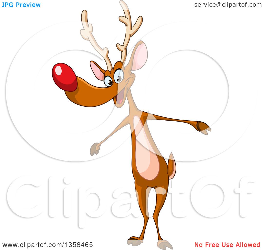 Clipart of a Cartoon Red Nosed Christmas Reindeer Standing