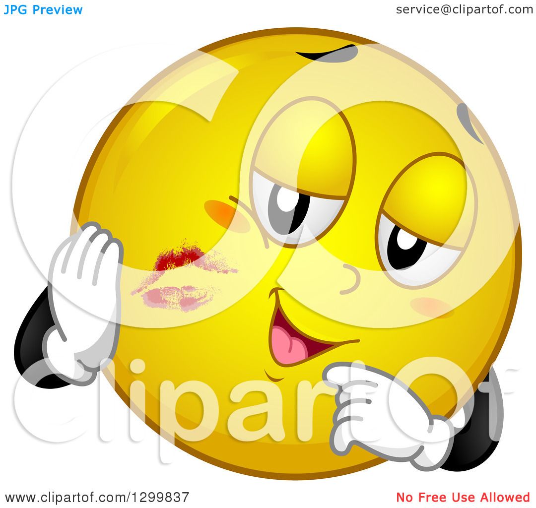 Clipart Of A Cartoon Yellow Smiley Face Emoticon With Lipstick Kisses