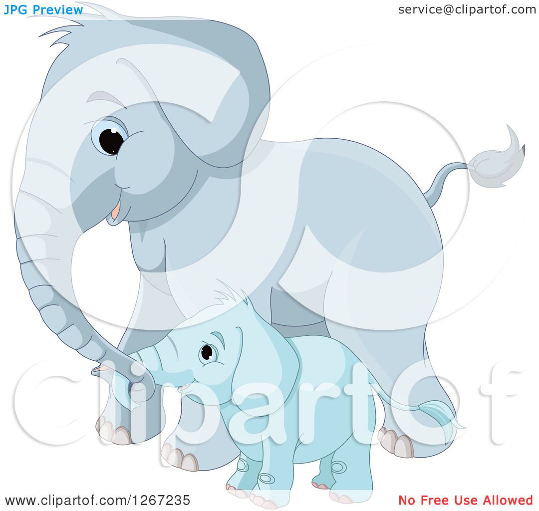 Clipart of a Cute Blue Mother and Baby Elephant - Royalty ...