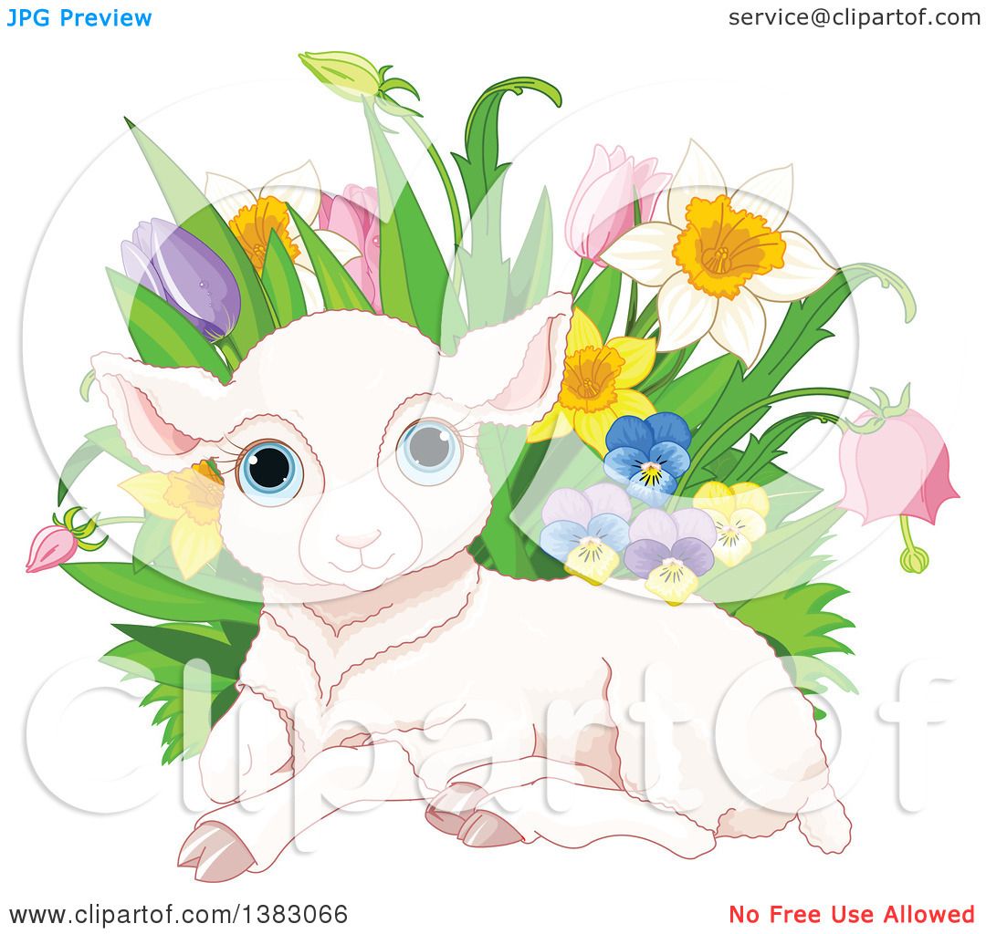 Clipart of a Cute Pink Easter Sheep Lamb Resting by with ...