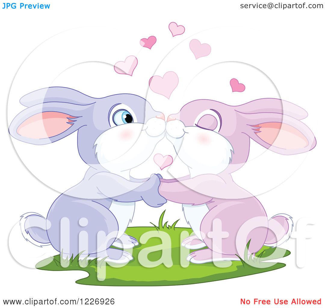 Clipart of a Cute Valentine Bunny Rabbit Couple Kissing ...