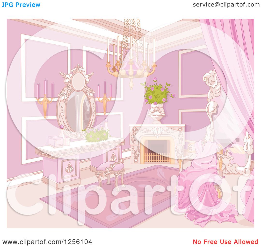 Clipart of a Fancy Princess Boudoir Bedroom Interior with a Gown on a ...