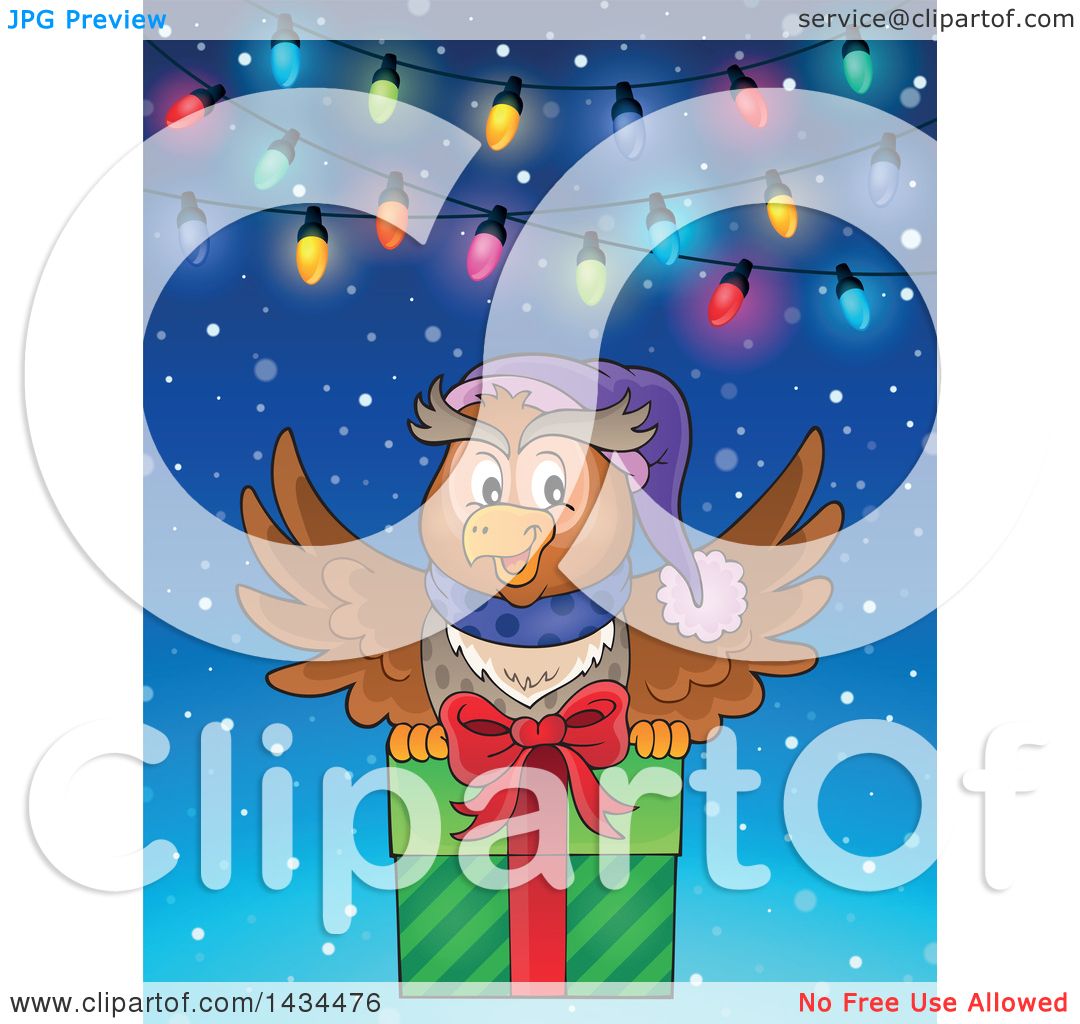 Clipart of a Festive Owl Flying with a Christmas Gift ...
