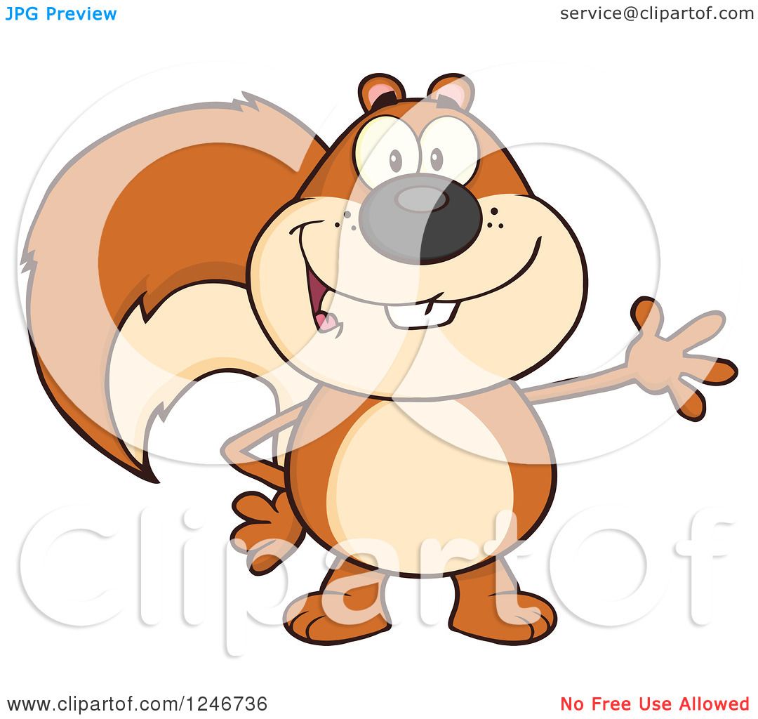 Clipart Of A Friendly Squirrel Waving Royalty Free Vector