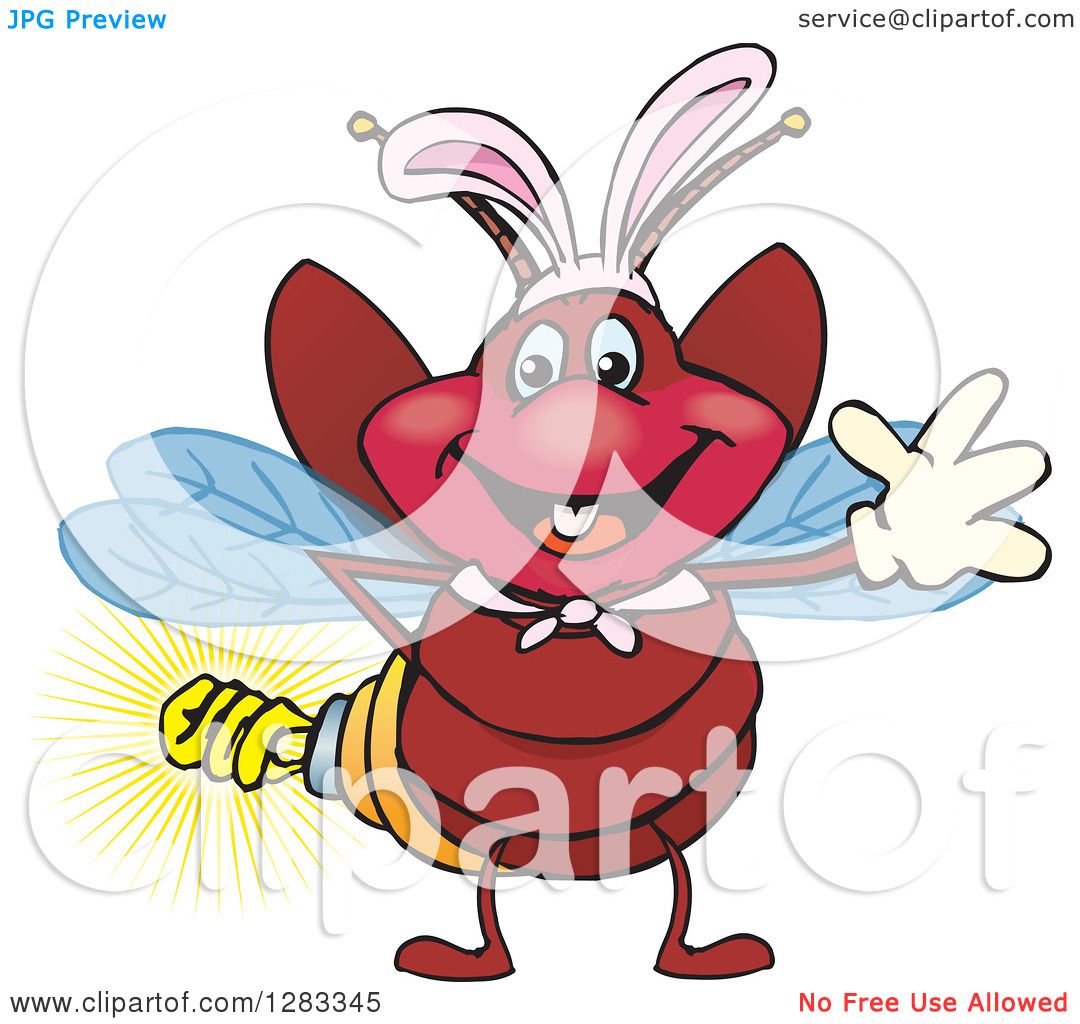 Clipart of a Friendly Waving Firefly Lightning Bug with a Light Bulb