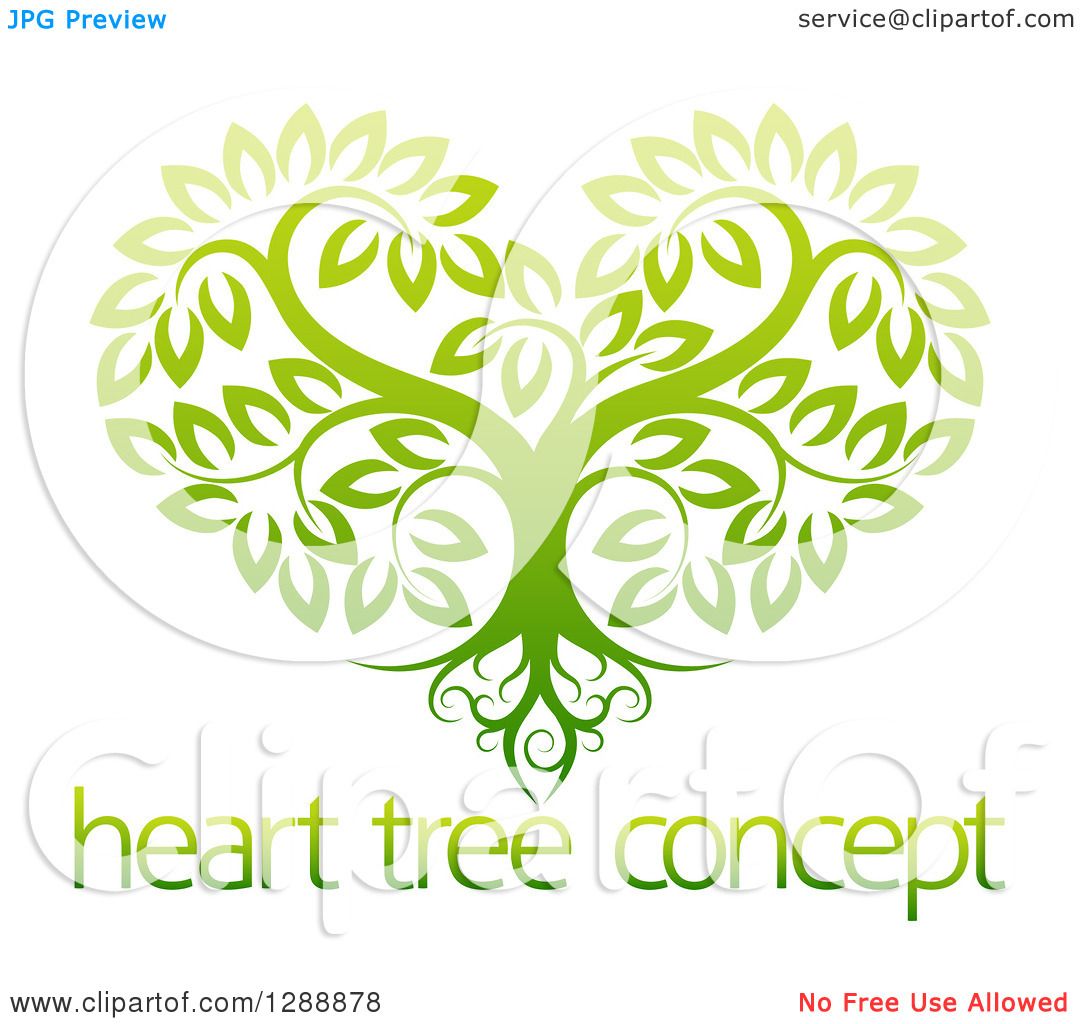 Clipart of a Gradient Green Heart Shaped Tree with Roots ...