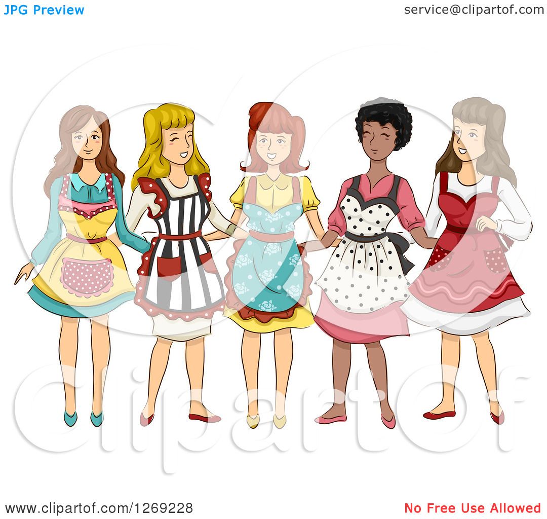Clipart of a Group of Women in Retro Aprons - Royalty Free ...