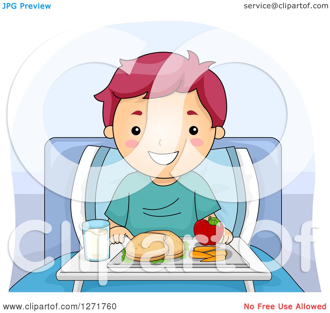 Clipart of a Happy Purple Haired White Boy with a Meal in a Hospital ...