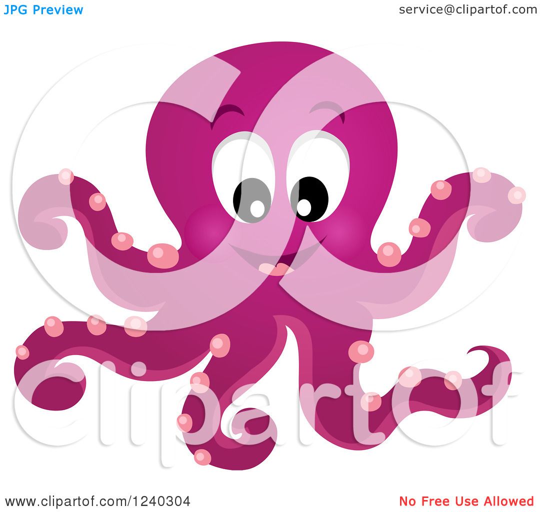 Clipart of a Happy Purple Octopus - Royalty Free Vector Illustration by