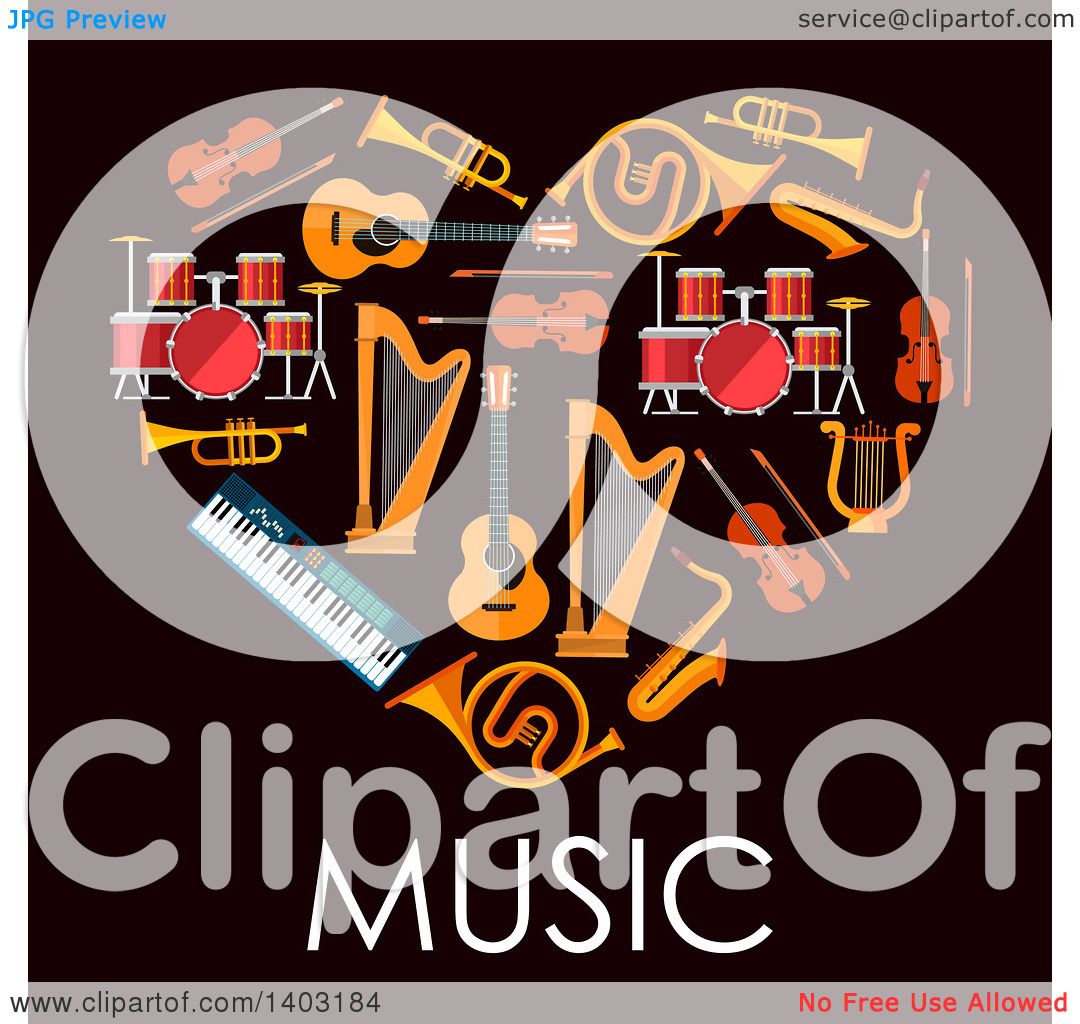 Clipart of a Heart Made of Instruments with Text on Black ...