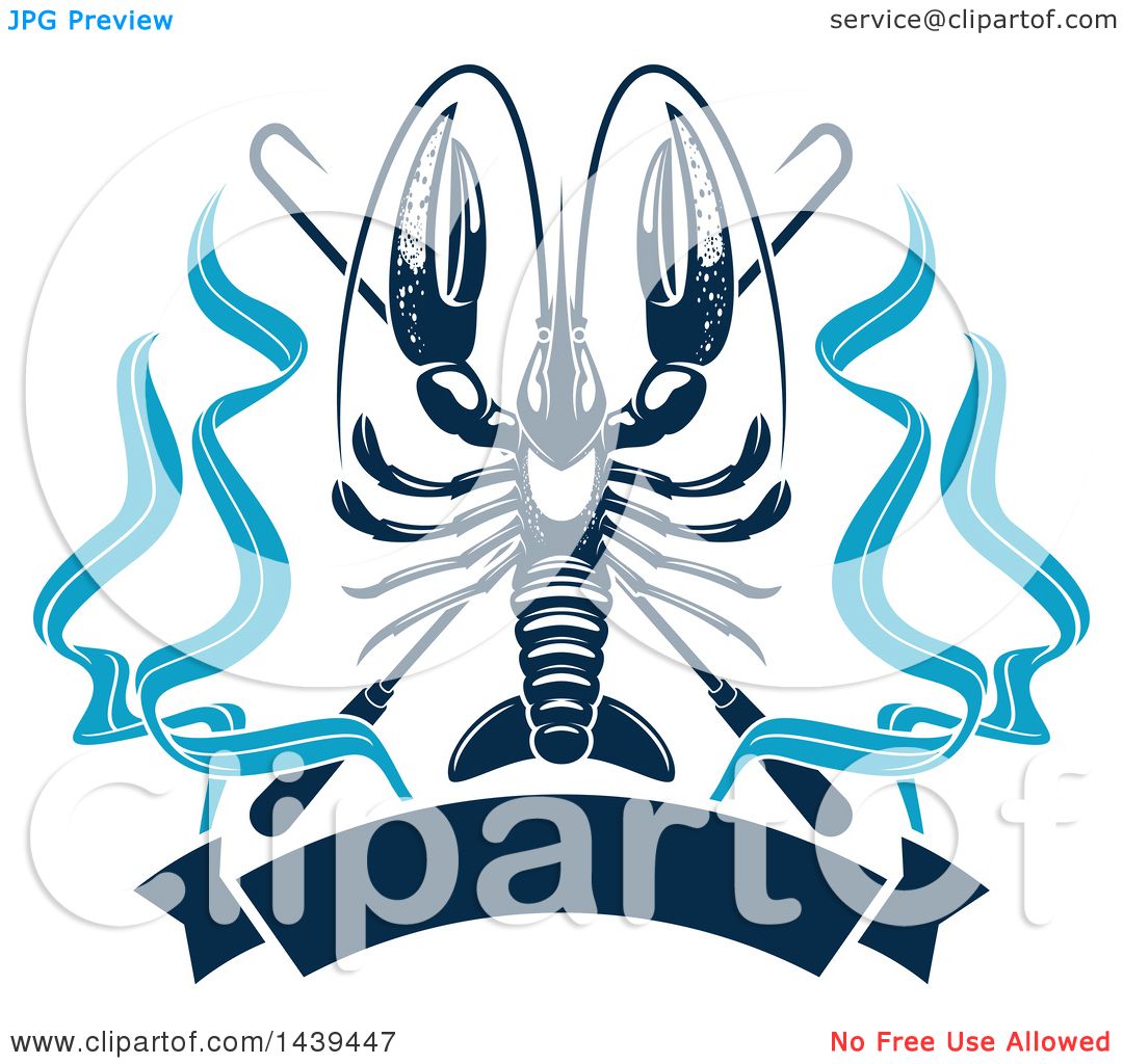 Clipart of a Navy Blue Lobster with Hooks and a Banner ...