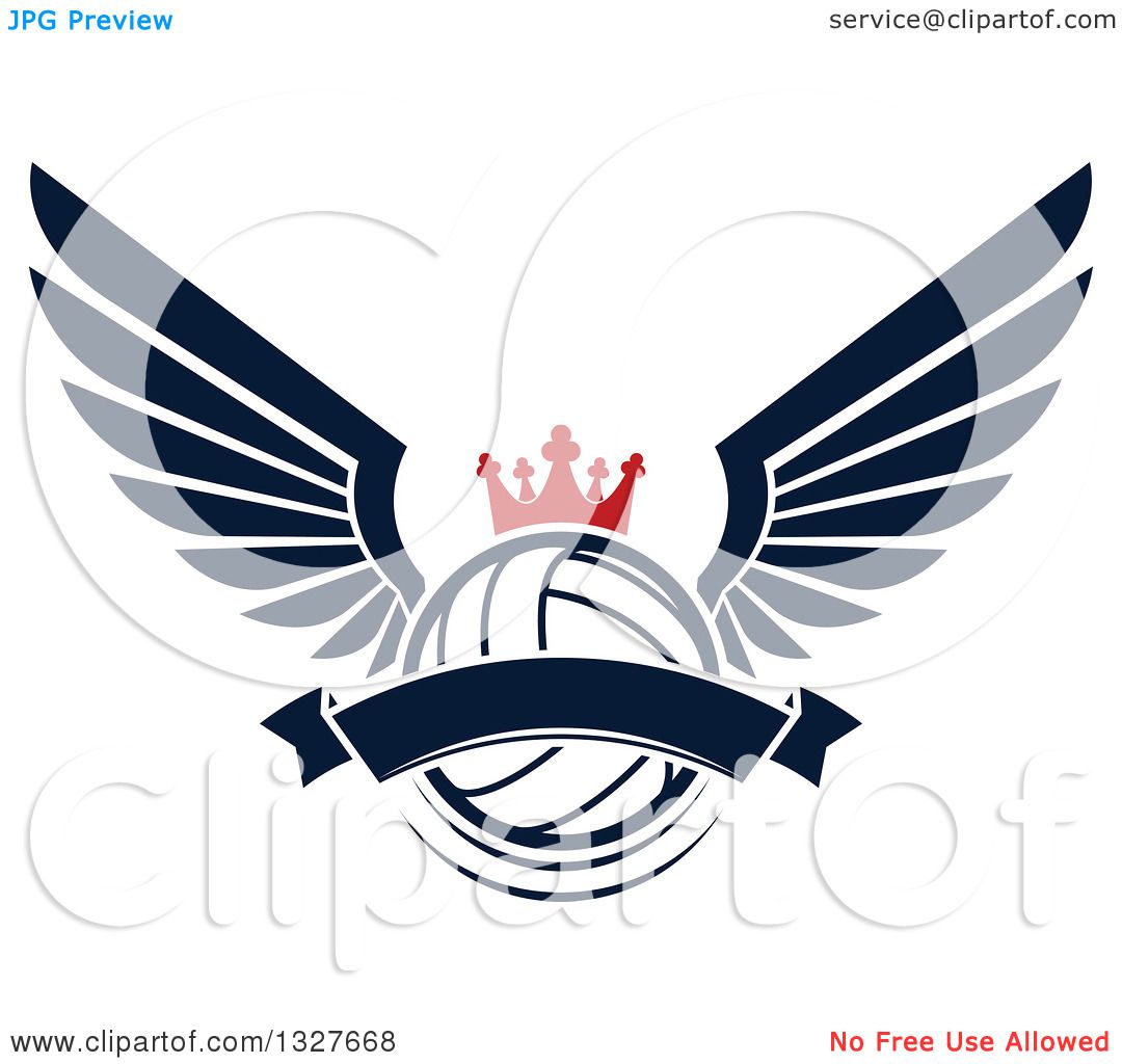 Clipart of a Navy Blue Winged Crowned Volleyball with a ...