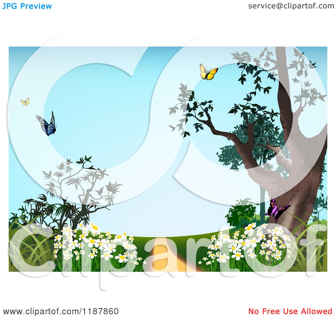 Clipart of a Path with Spring Flowers and Butterflies ...
