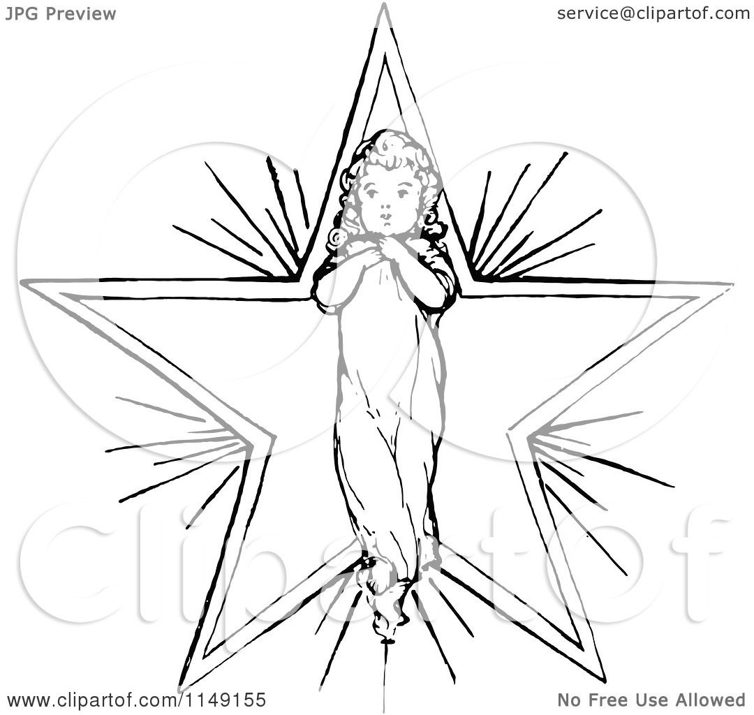 Clipart of a Retro Vintage Black and White Angelic Child ...