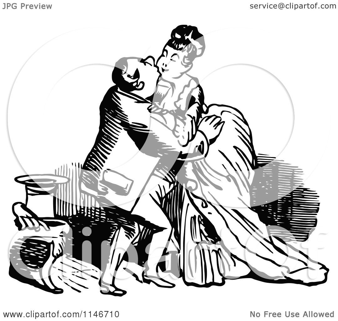 Clipart Of A Retro Vintage Black And White Couple Smooching Royalty