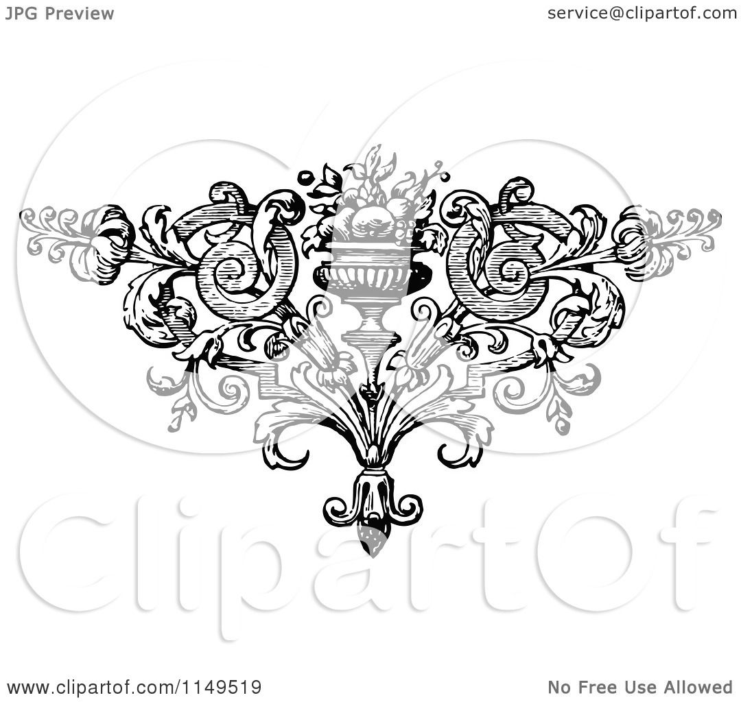 Clipart of a Retro Vintage Black and White Floral Vase ...