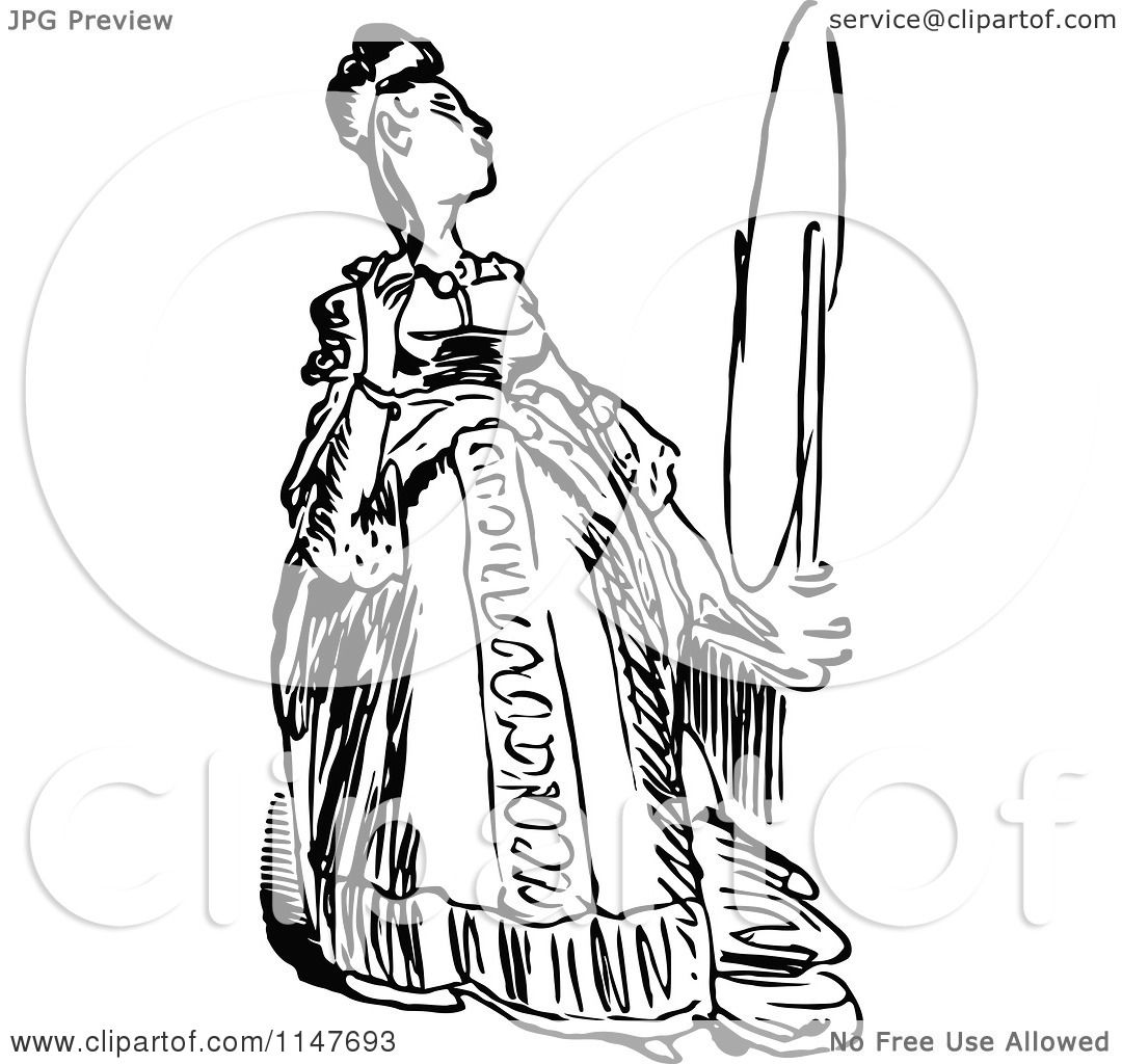 Clipart Of A Retro Vintage Black And White Woman Admiring
