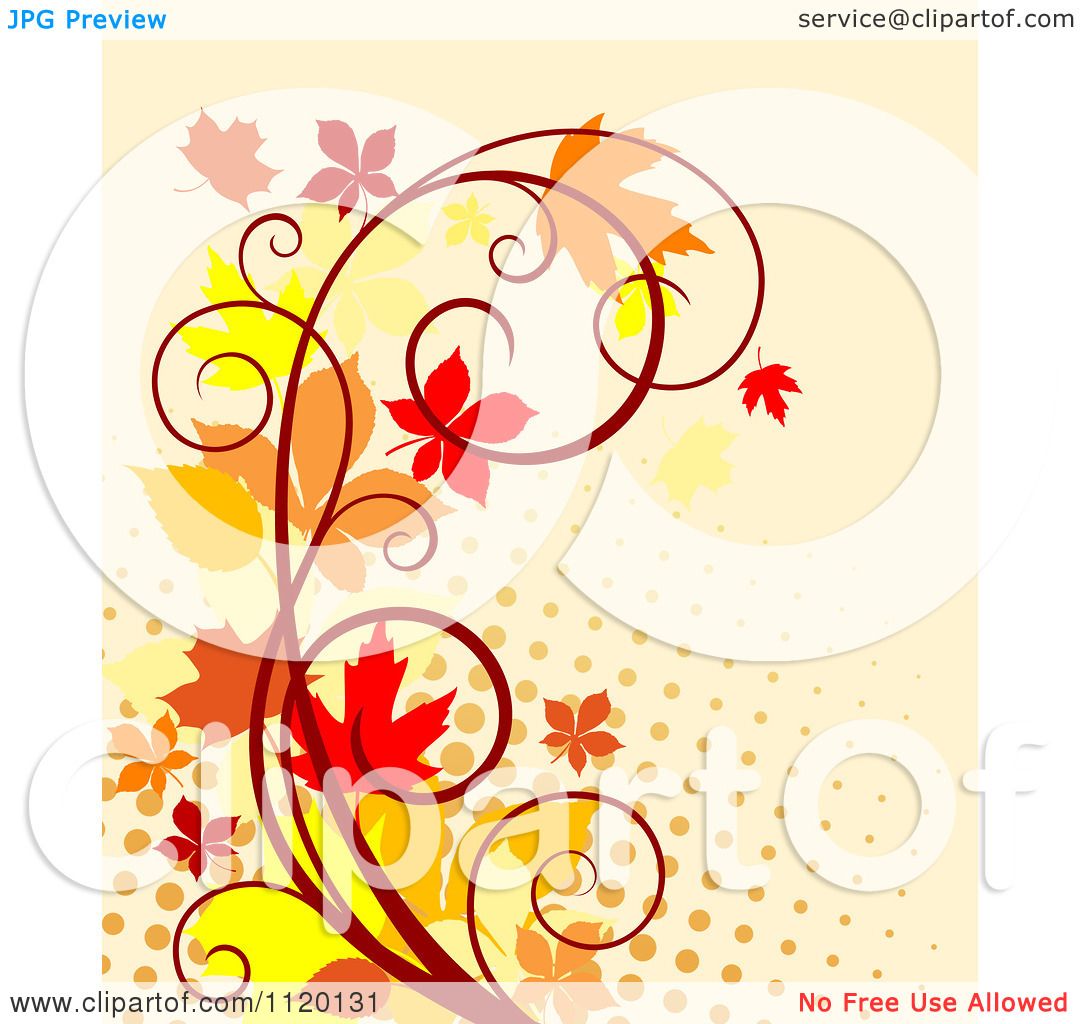 Clipart Of A Scroll Vine With Autumn Leaves Over Halftone ...
