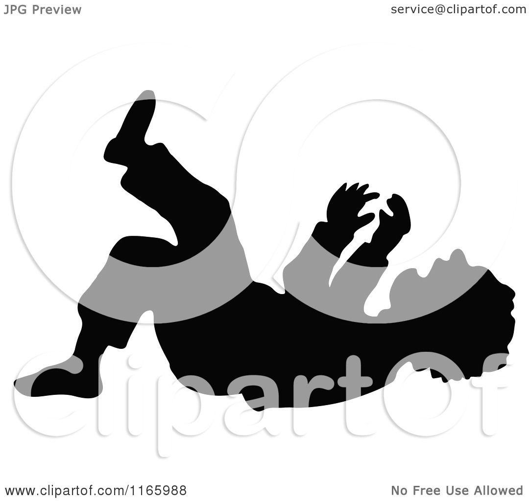 Clipart Of A Silhouetted Boy Laughing On The Ground Royalty Free