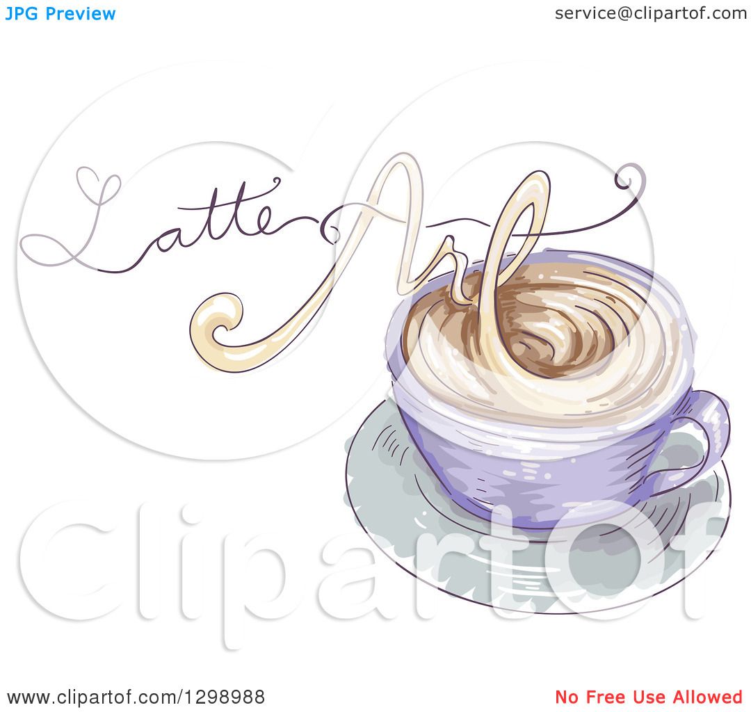 Clipart of a Sketched Coffee Cup with Latte Art Text Made ...