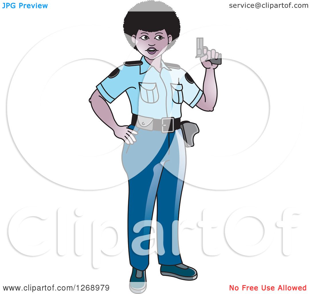 Clipart Of A Slim Black Police Woman Holding A Pistol
