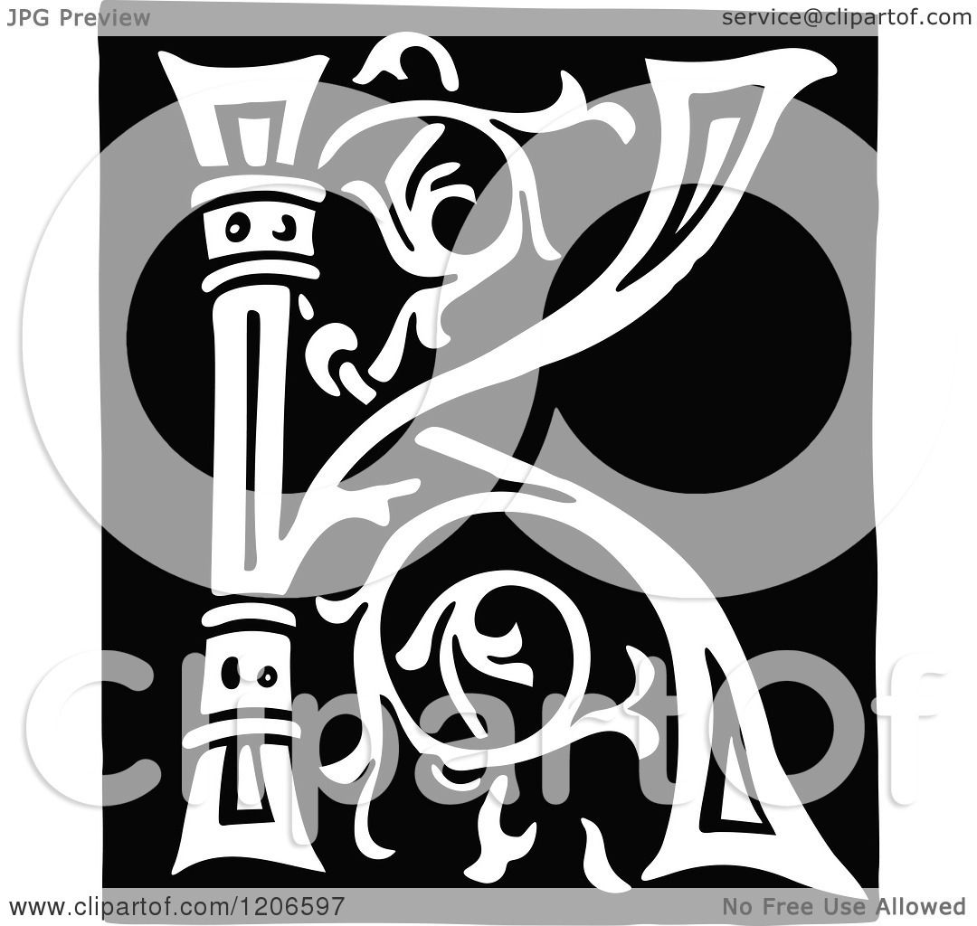 Clipart of a Vintage Black and White Monogram Letter K - Royalty Free Vector Illustration by ...