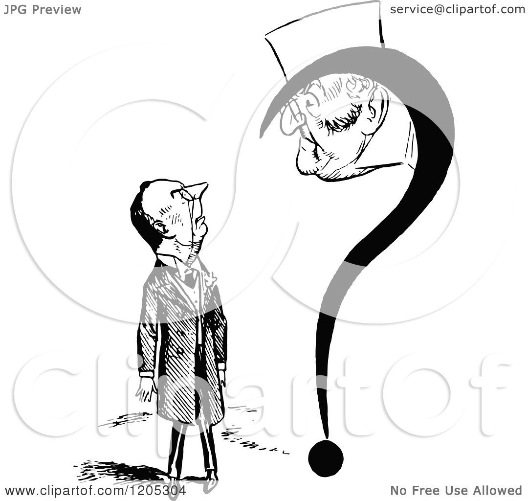 Clipart of a Vintage Black and White Question Mark and Men ...