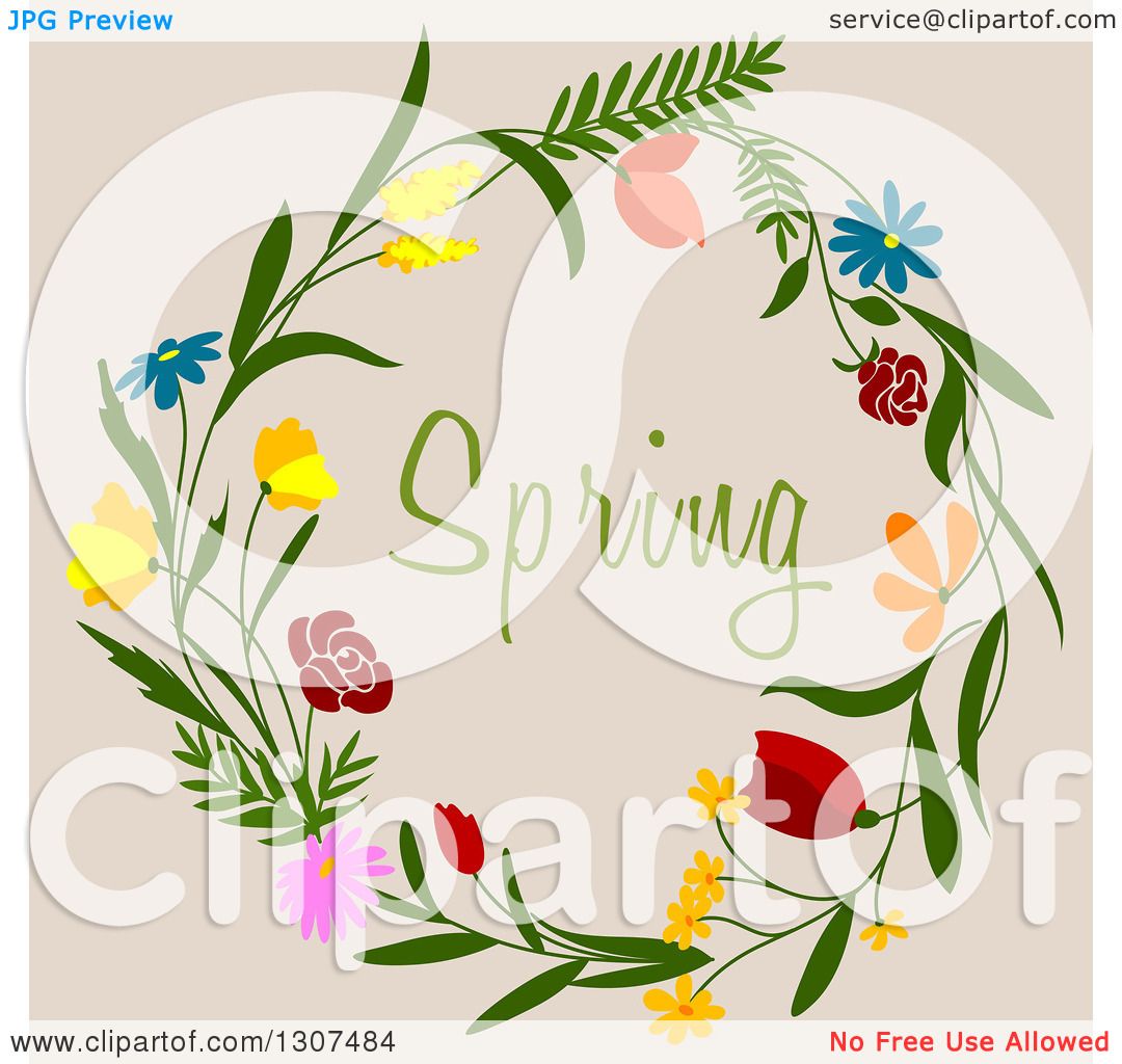 Clipart of a Wreath Made of Flowers with Spring Text on ...