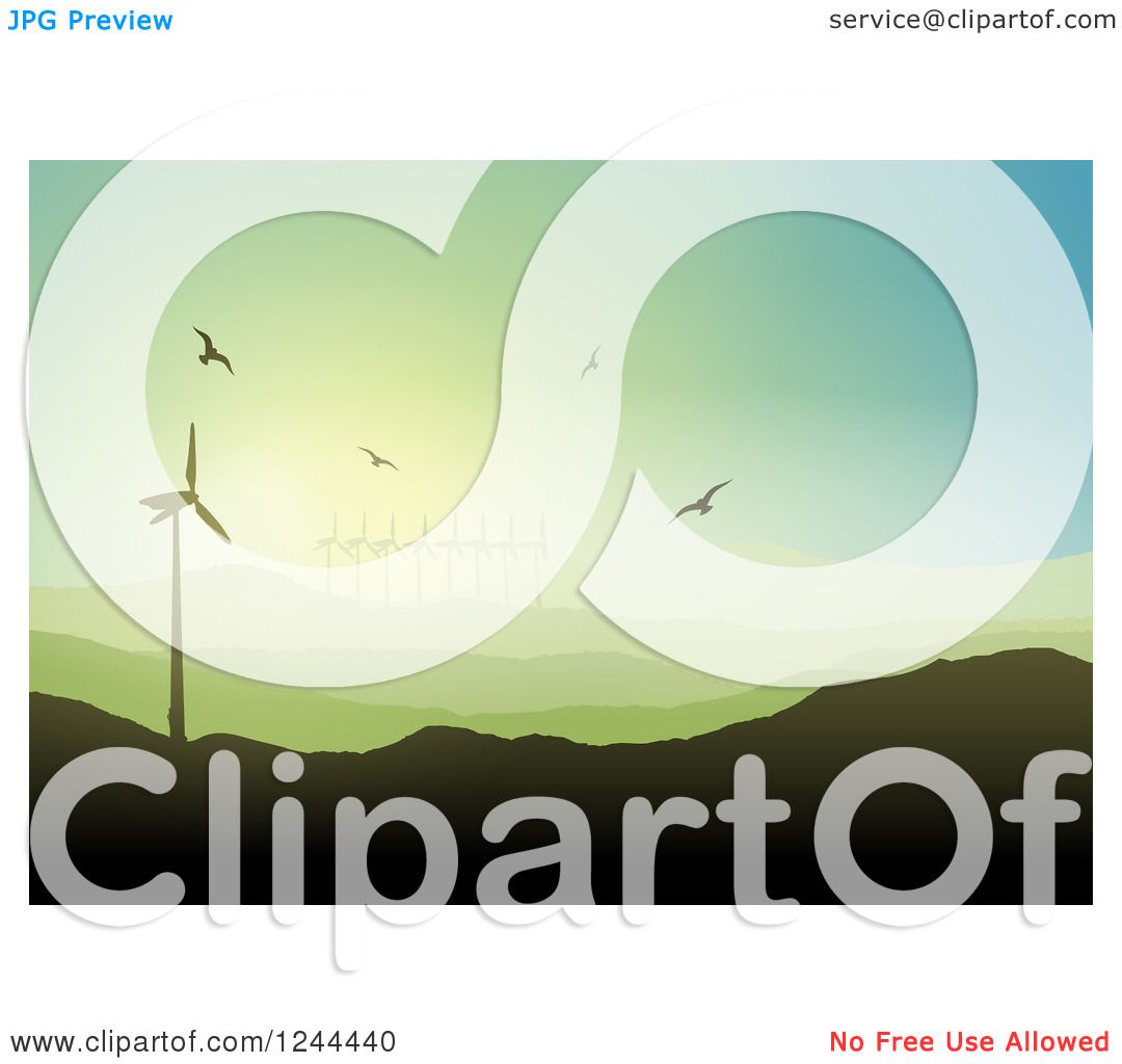Hilly Landscape with Wind Turbines - Royalty Free Vector Illustration
