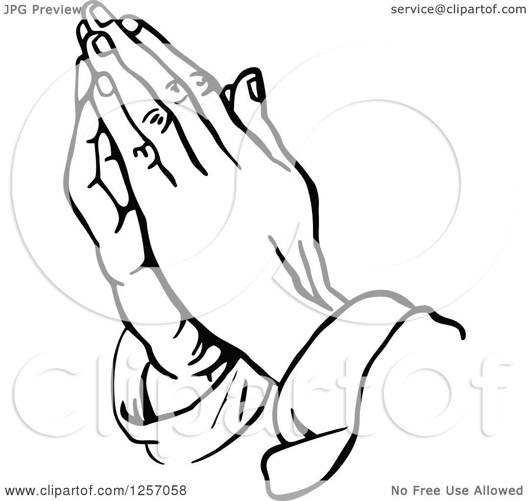 Clipart of Black and White Prayer Hands - Royalty Free Vector