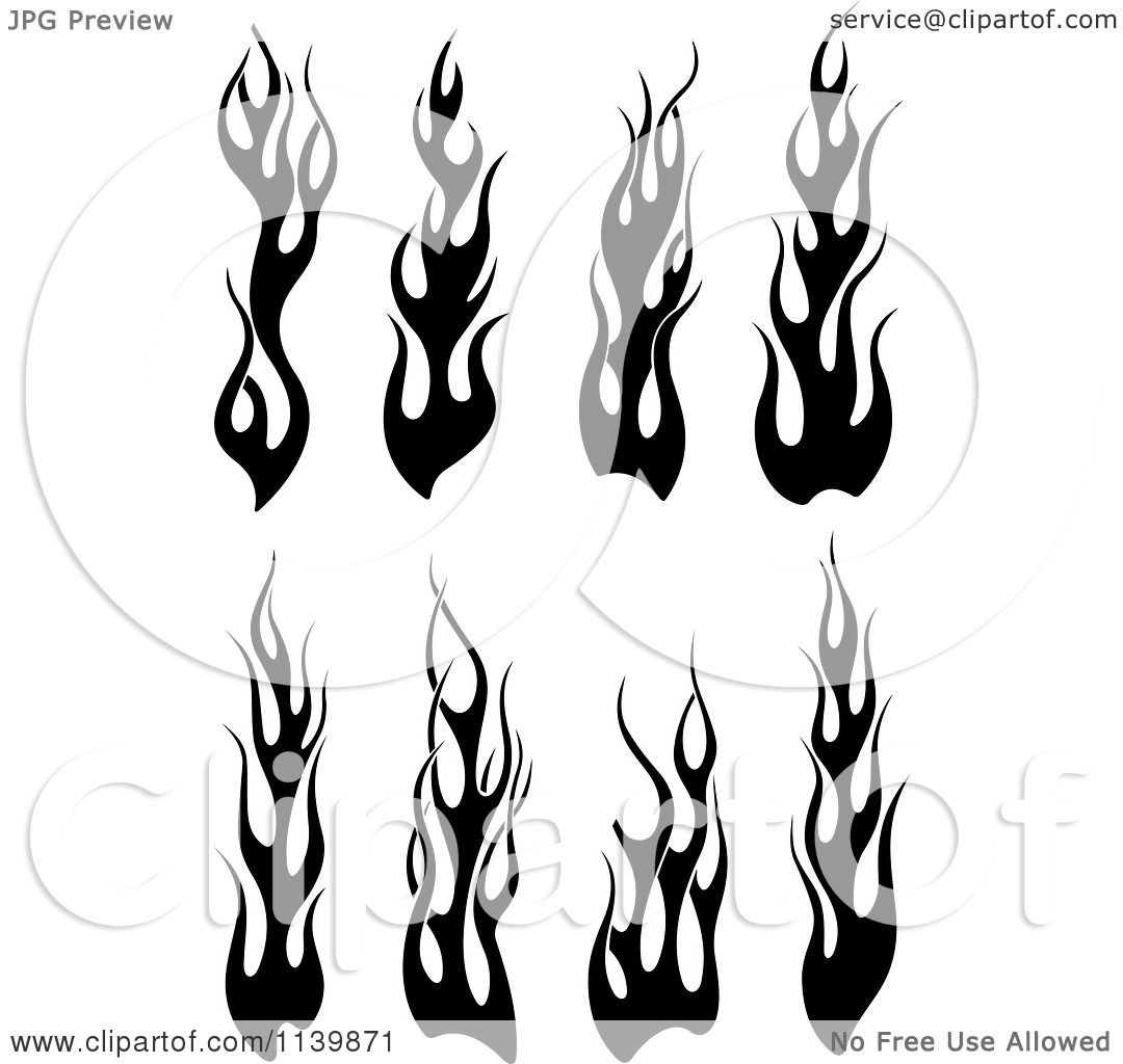 Clipart Of Black And White Tribal Flames - Royalty Free Vector