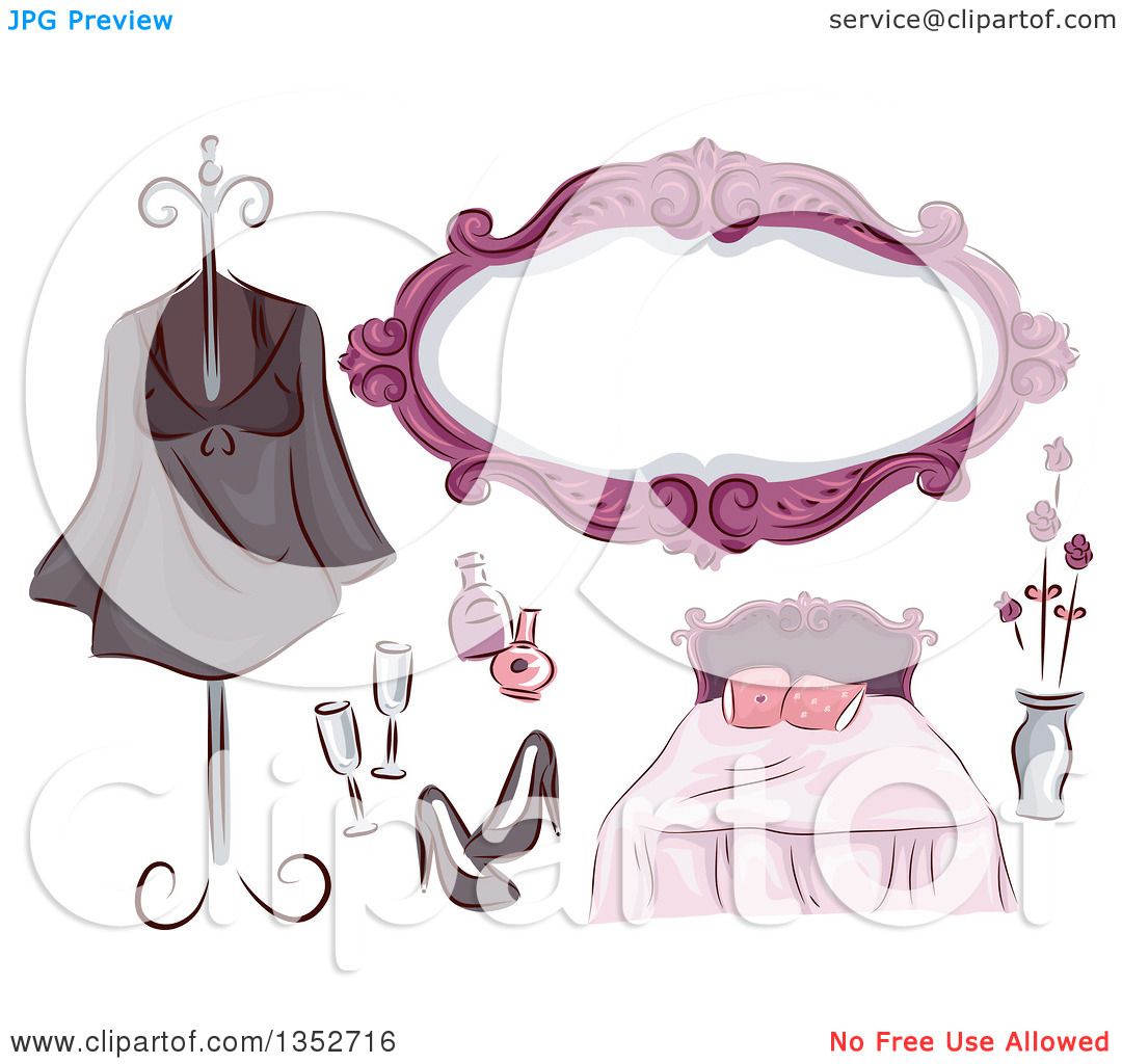 Clipart of Black Pink and Purple Bedroom Chic Items - Royalty Free ...