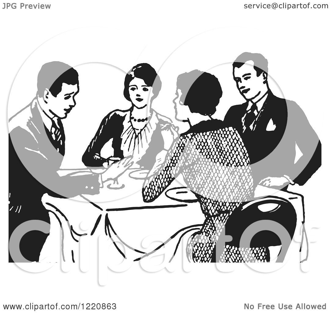 Clipart Of Retro Couples Talking At A Dinner Table