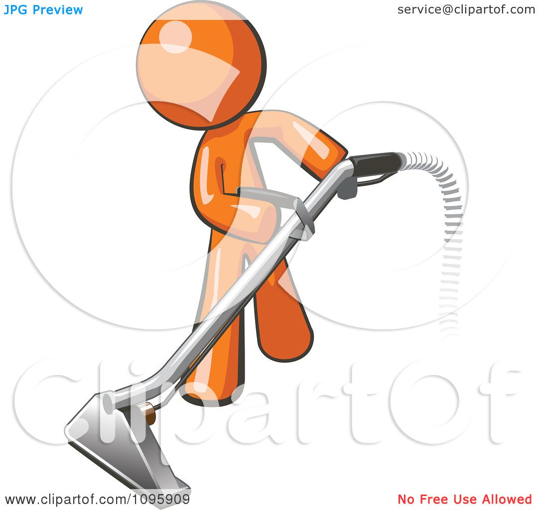 Clipart Orange Man Using A Carpet Cleaner Wand Royalty